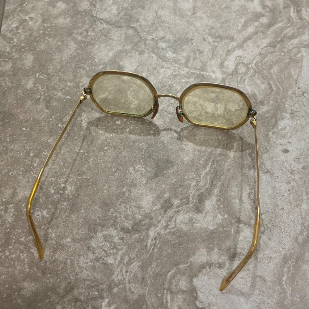 Vintage Hexagonal Gold Geometric Eyeglasses M/C 5 1/4 USA Retro Frames